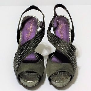 Poetic Licence London platinum crystal heels 8.5
